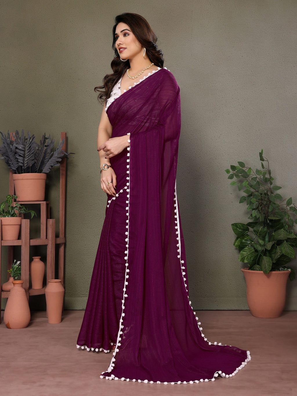 Vedant Vastram Poly Silk Embroidery Work Fancy Saree - Purple | Grocsy