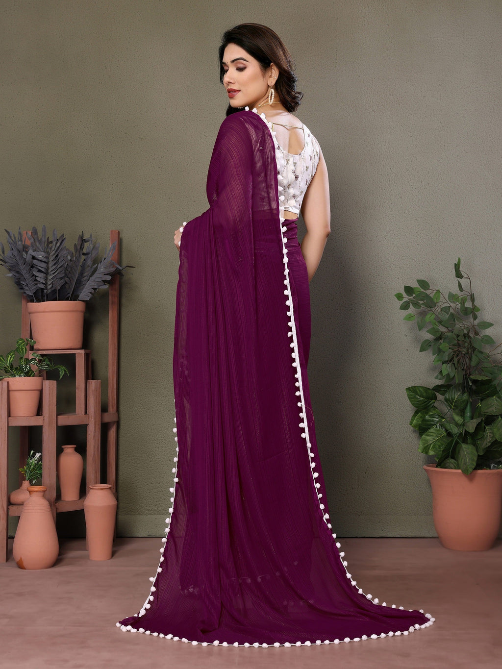 Vedant Vastram Poly Silk Embroidery Work Fancy Saree - Purple | Grocsy