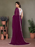 Vedant Vastram Poly Silk Embroidery Work Fancy Saree - Purple | Grocsy