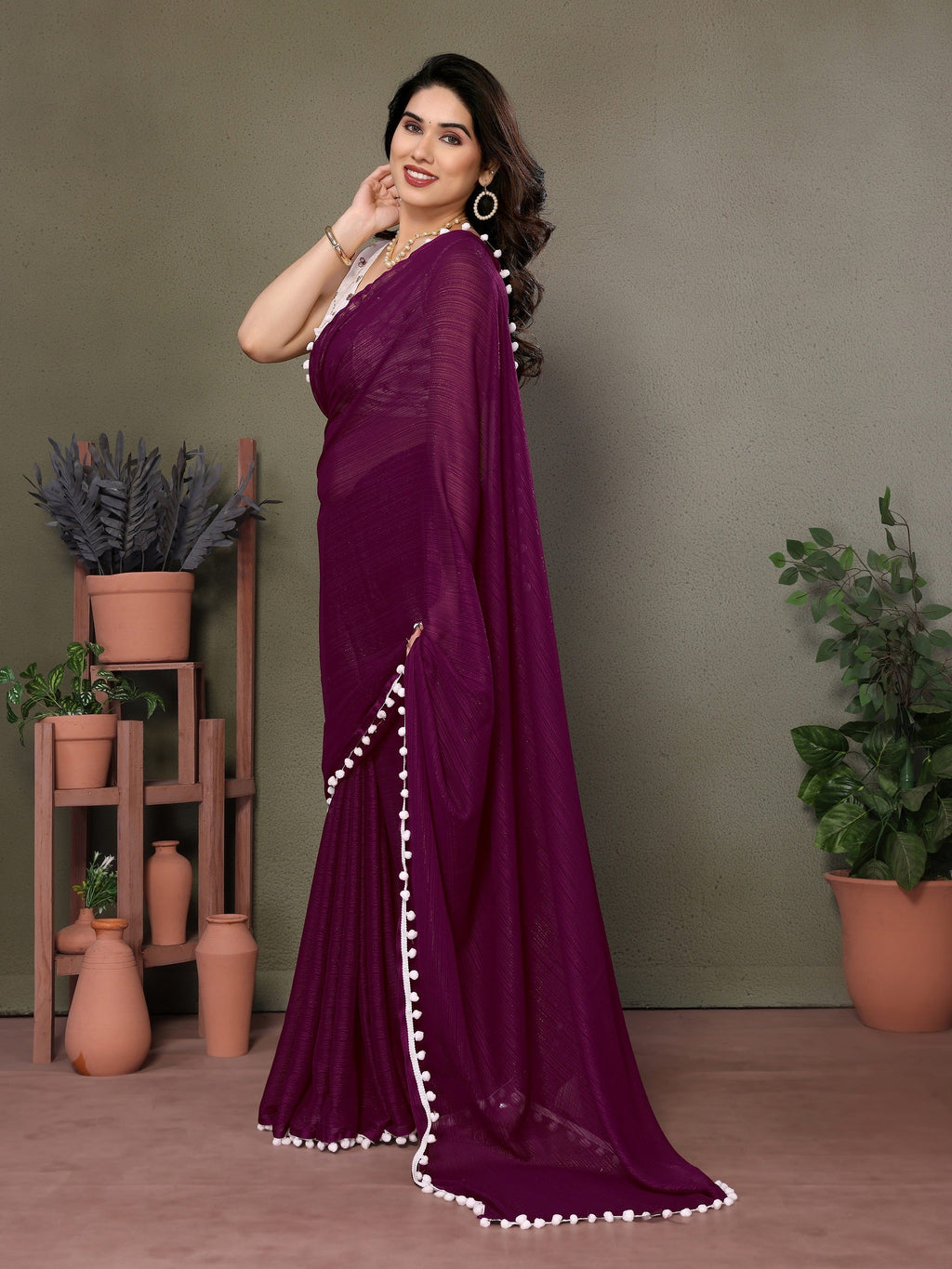 Vedant Vastram Poly Silk Embroidery Work Fancy Saree - Purple | Grocsy