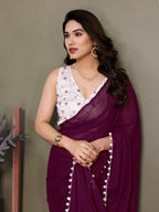 Vedant Vastram Poly Silk Embroidery Work Fancy Saree - Purple | Grocsy