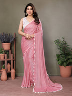 Vedant Vastram Poly Silk Embroidery Work Fancy Saree - Rose | Grocsy
