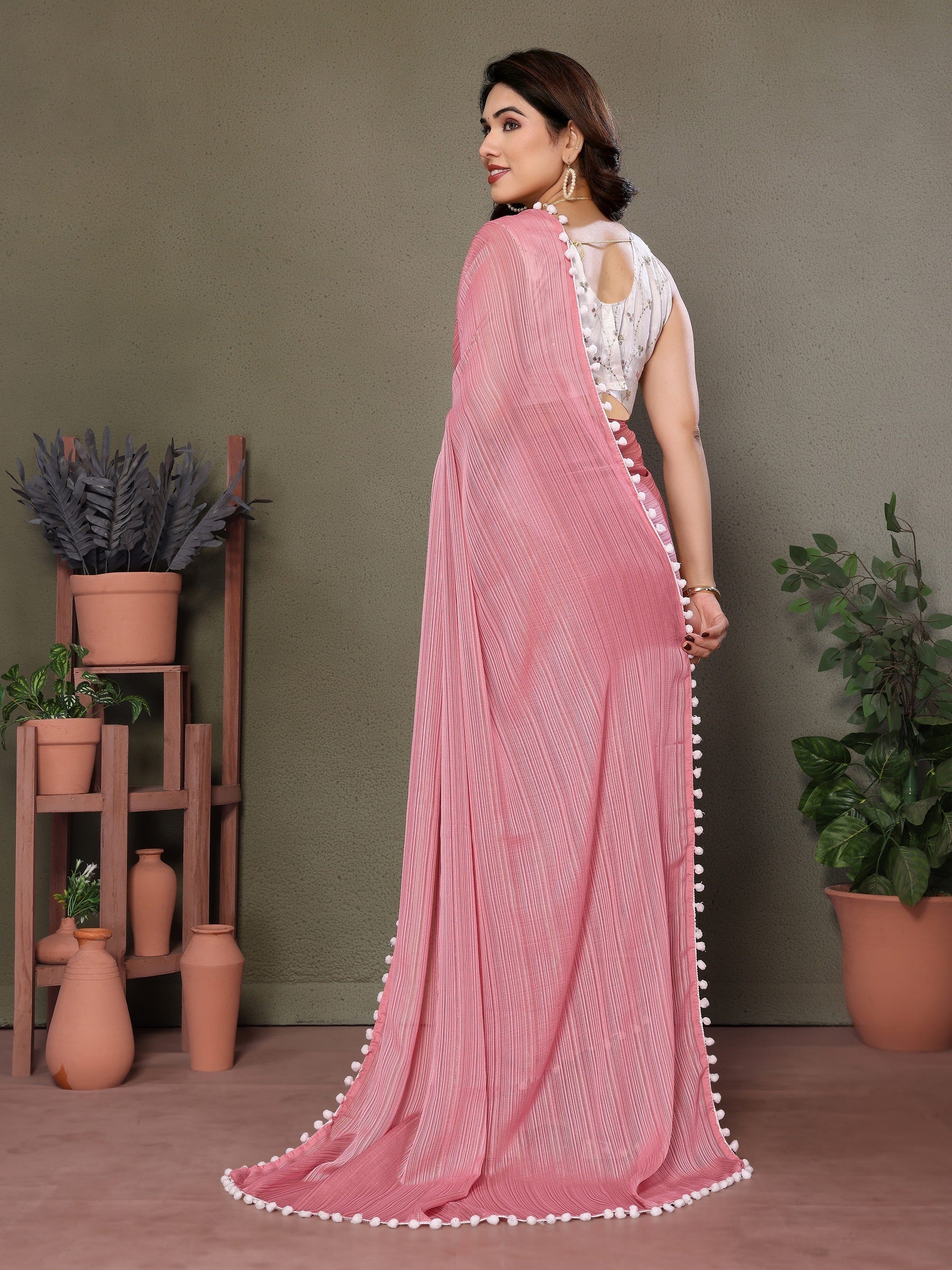 Vedant Vastram Poly Silk Embroidery Work Fancy Saree - Rose | Grocsy