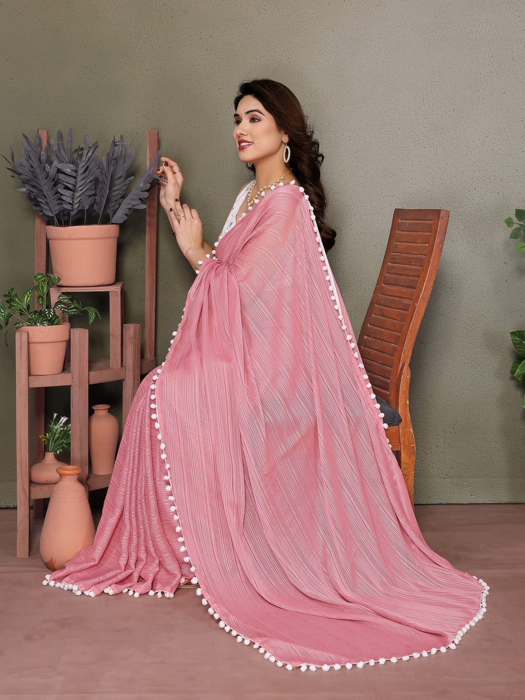 Vedant Vastram Poly Silk Embroidery Work Fancy Saree - Rose | Grocsy