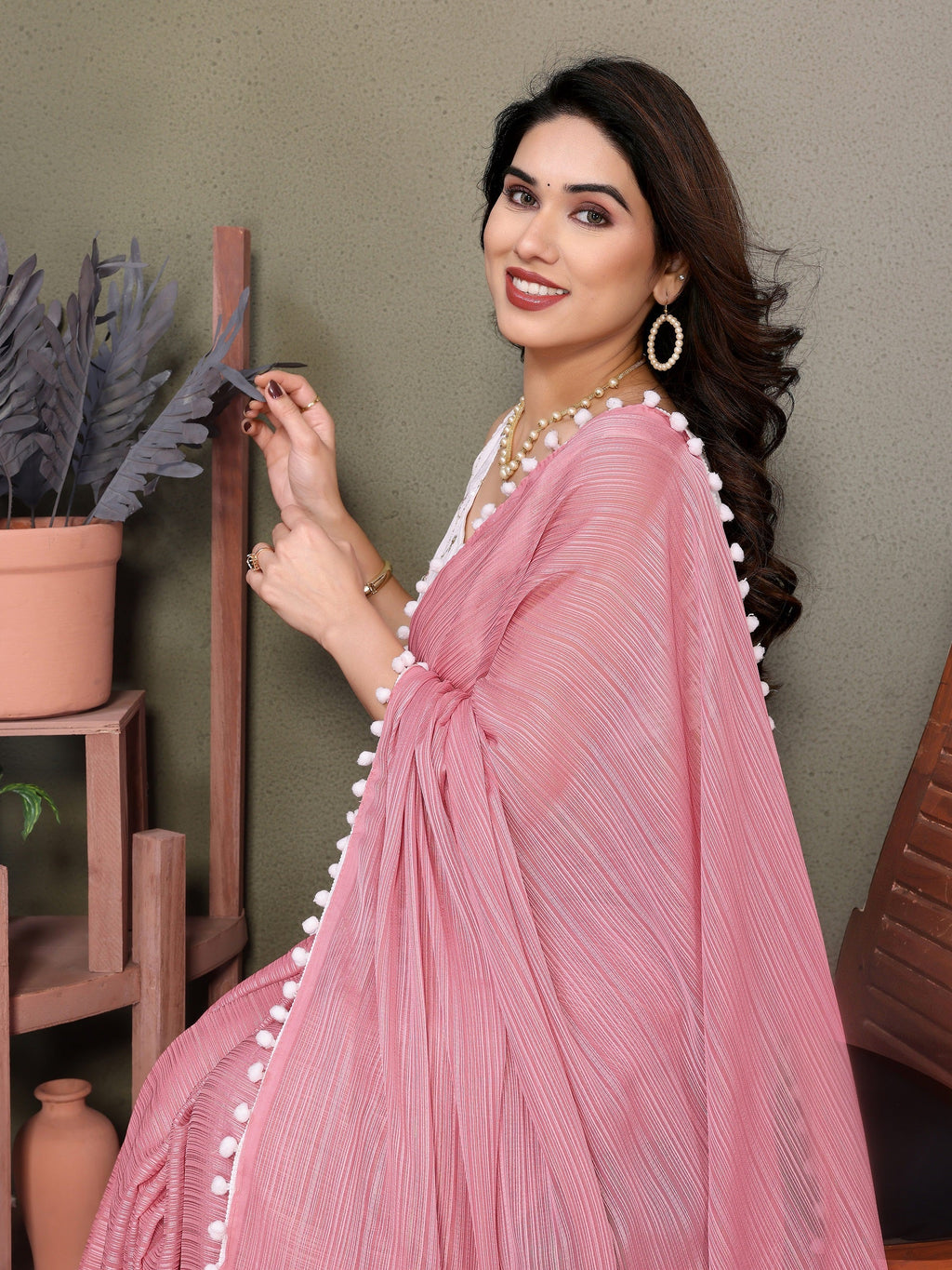 Vedant Vastram Poly Silk Embroidery Work Fancy Saree - Rose | Grocsy