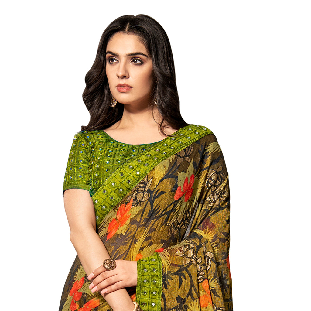 Vamika Multi Color Designer Chiffon Brasso Saree With Mirror Work Lace | Grocsy