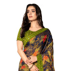 Vamika Multi Color Designer Chiffon Brasso Saree With Mirror Work Lace | Grocsy