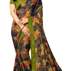 Vamika Multi Color Designer Chiffon Brasso Saree With Mirror Work Lace | Grocsy
