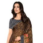 Vamika Brown Designer Chiffon Brasso Saree With Mirror Work Lace | Grocsy