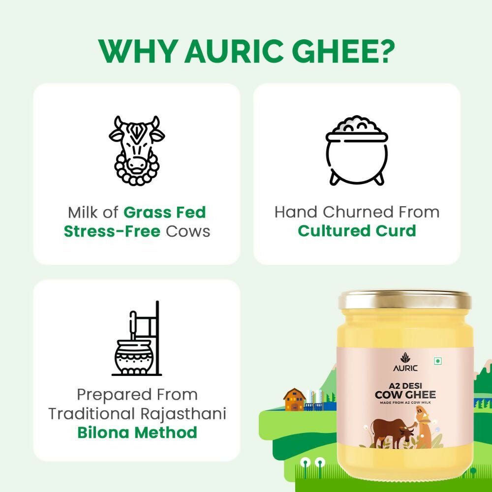 Auric A2 Bilona Desi Cow Ghee - Pure Brijwasi Ghee - Bilona Curd Churned | Grocsy