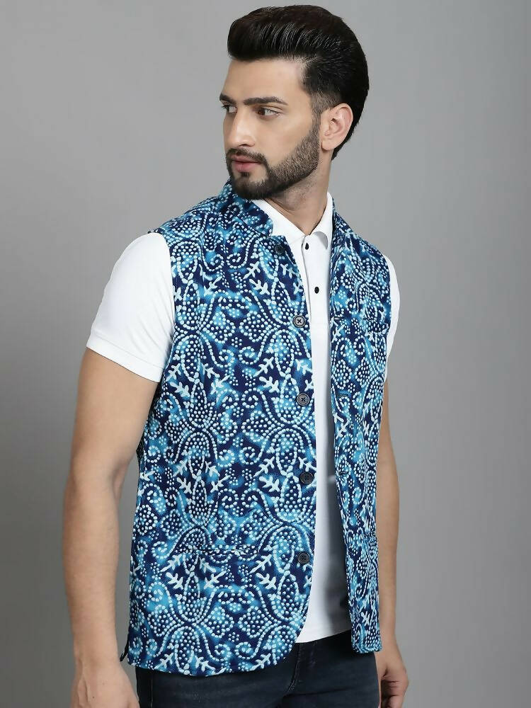 Even Apparels Nehru Jacket With Welt Pockets - Blue | Grocsy