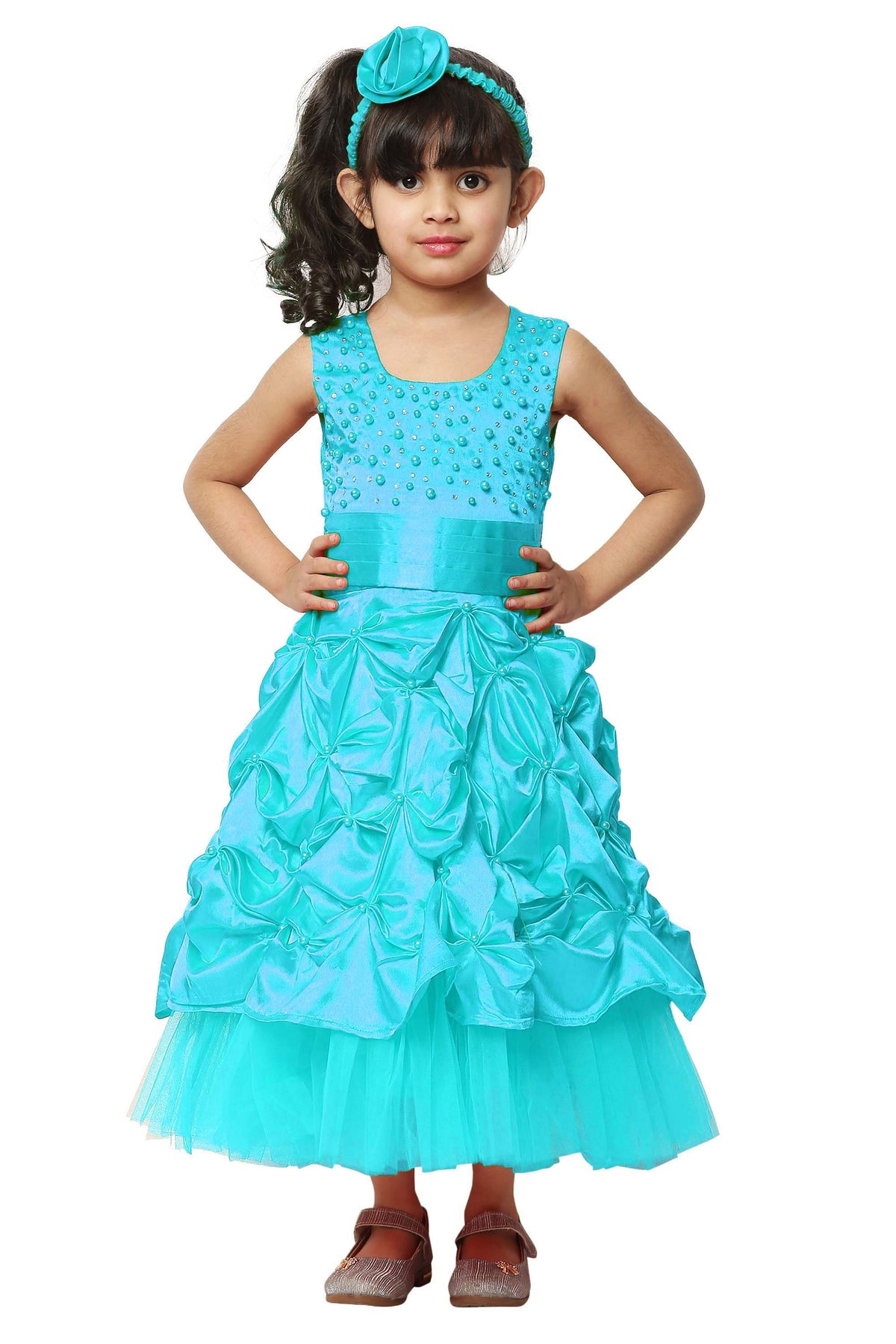 Asmaani Kids Party Wear Stylish Dresses, Perfect for Parties, Functions & Vacations - Aqua Blue | Grocsy