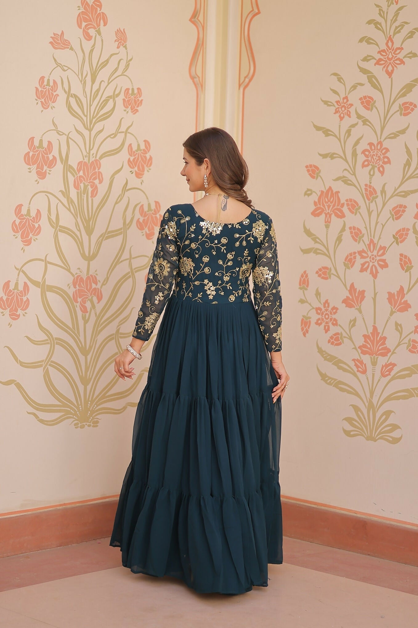 Joban Fashion Rama Georgette Sequence Embroidery Work Dress | Grocsy