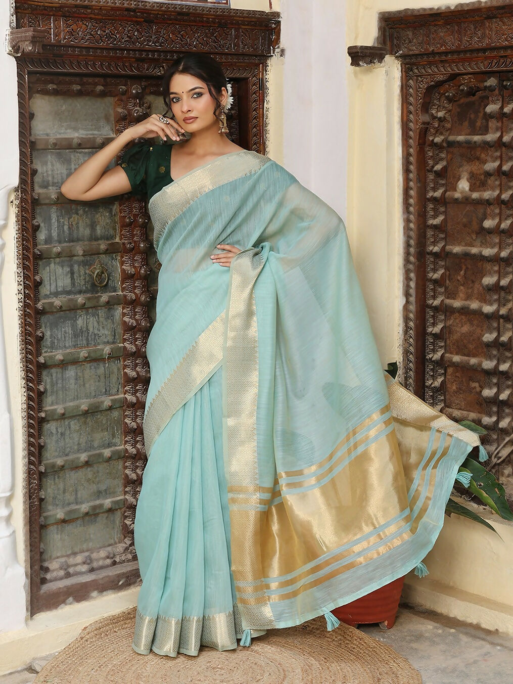 Shree Shyam Fashion Sky Blue Cotton Saree | Grocsy