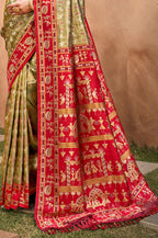Sangam Prints Beige Kanjivaram Silk Woven Work Traditional Saree | Grocsy