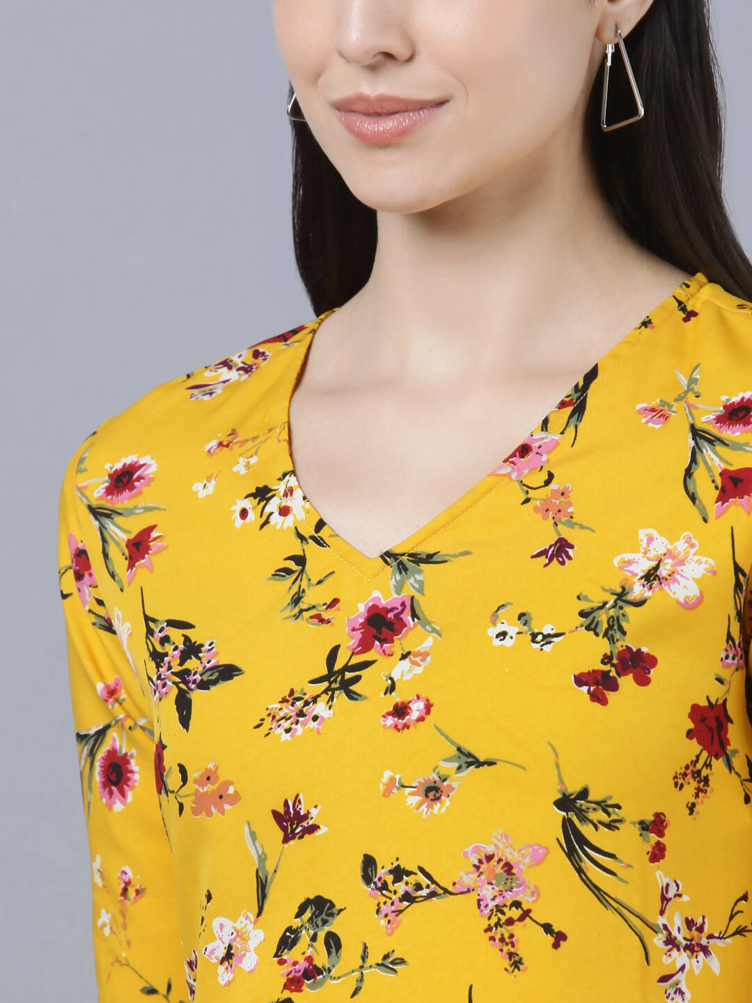 Myshka Women Yellow Floral Printed Flared Sleeves Thread Work Crepe Kurta | Grocsy