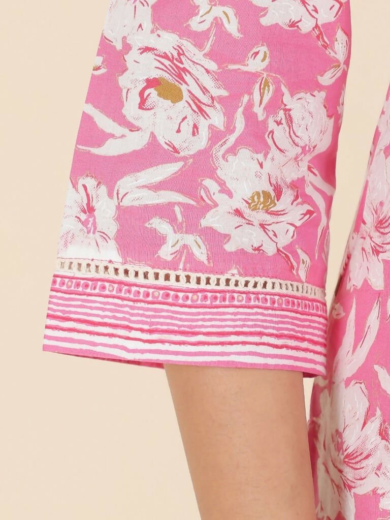 Aramya Straight Soft Cotton Floral Print Women's Kurta Set - Pink | Grocsy
