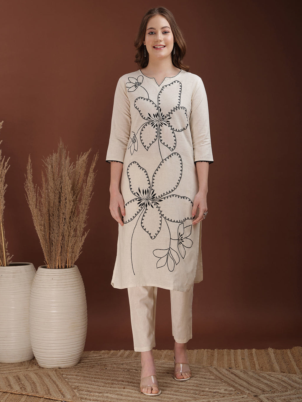 Floral Embroidered Co Ords, White - Hiral Fashion | Grocsy