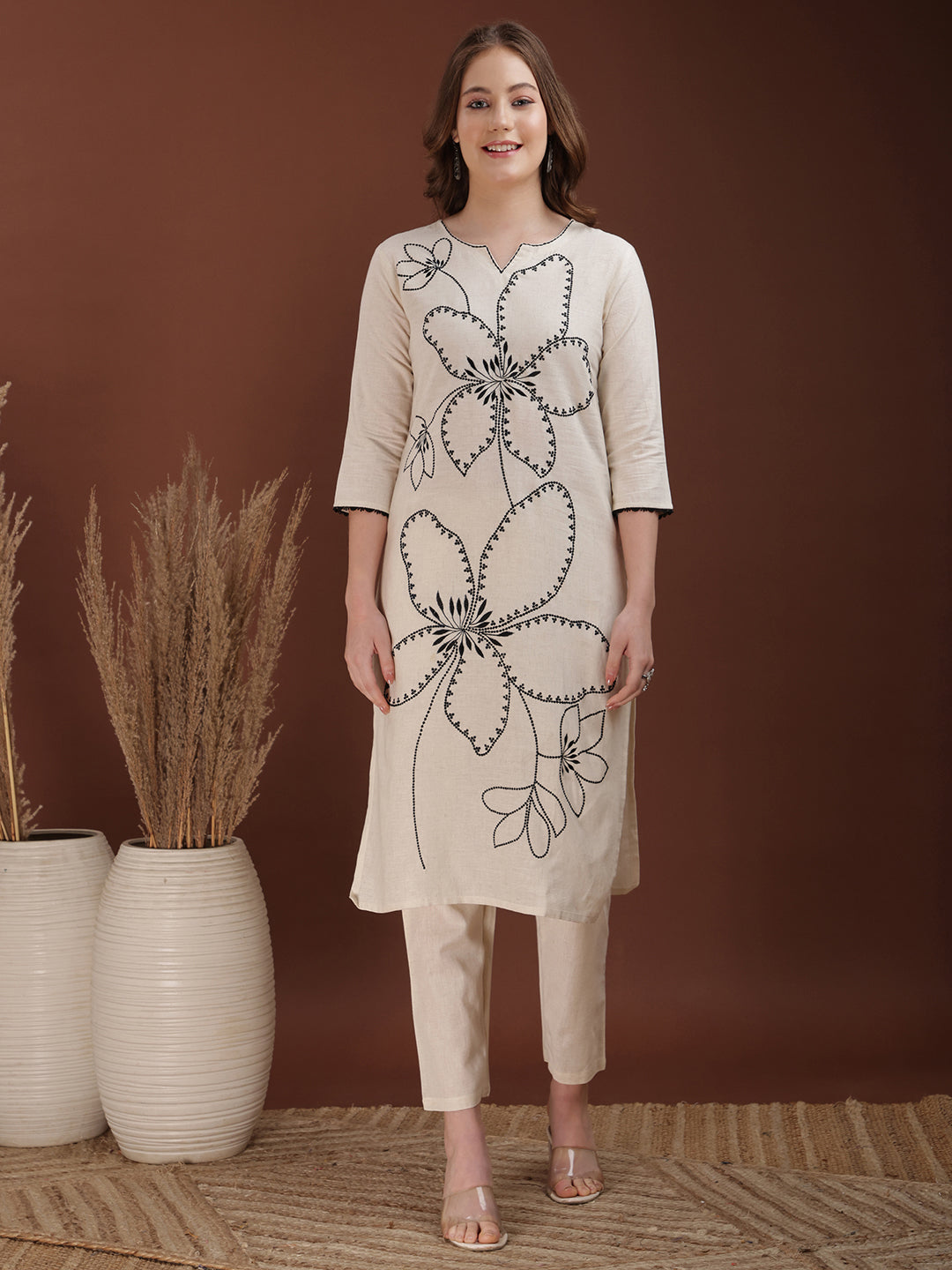 Floral Embroidered Co Ords, White - Hiral Fashion | Grocsy