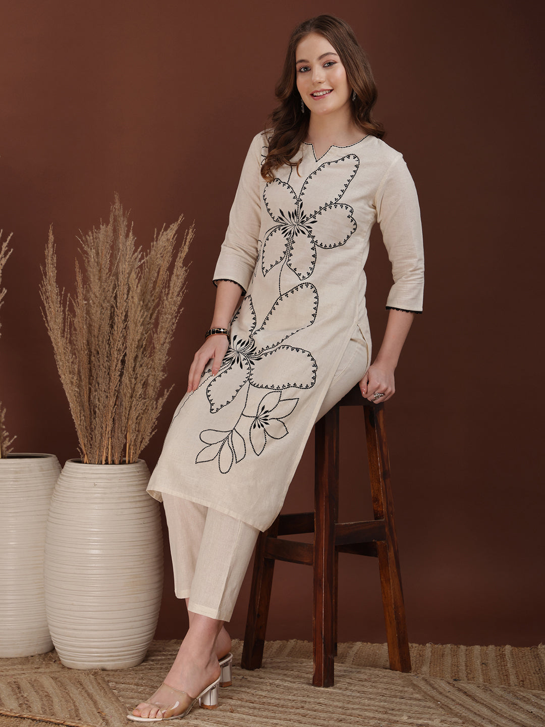 Floral Embroidered Co Ords, White - Hiral Fashion | Grocsy