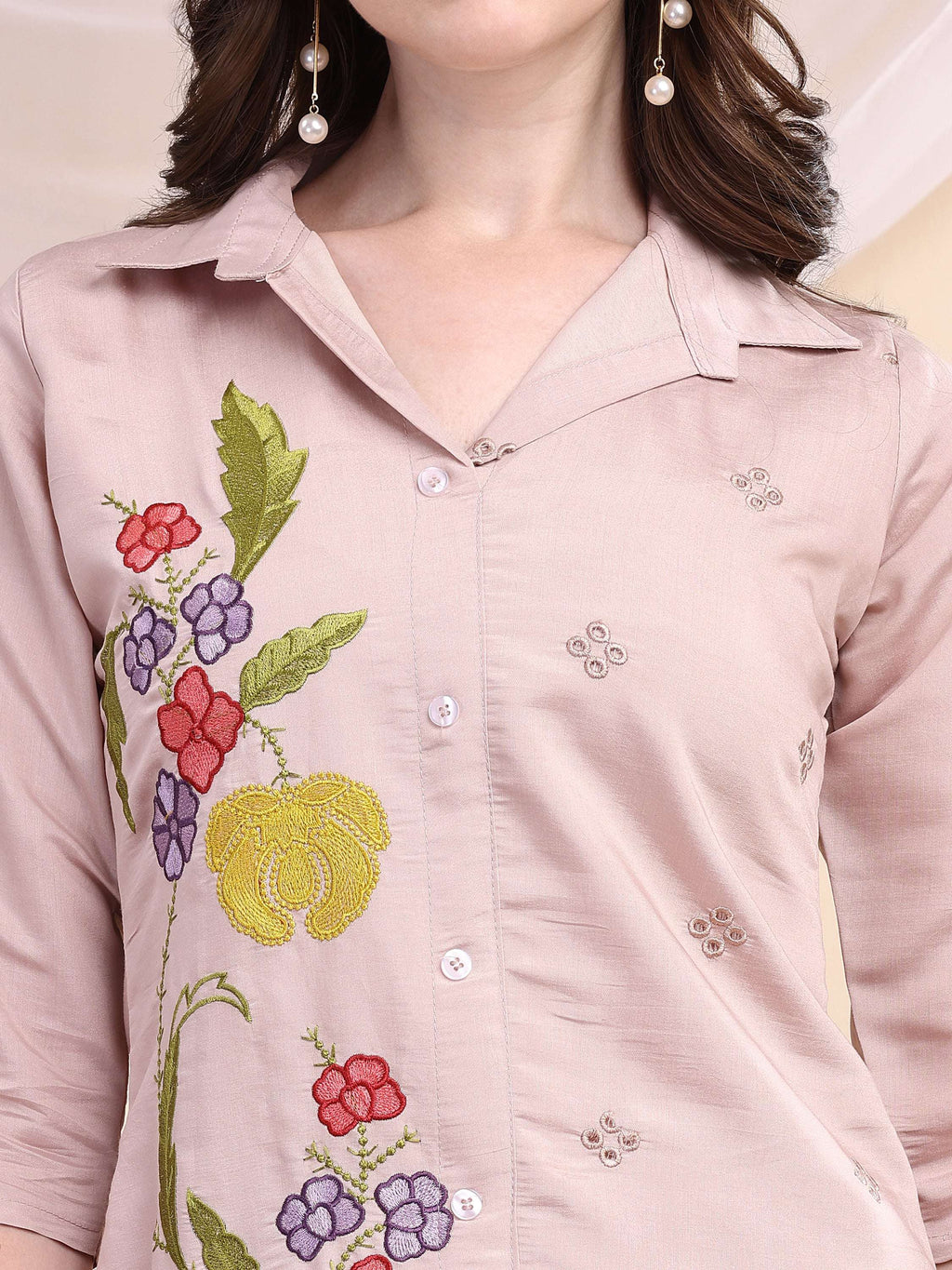 Floral Embroidered Co Ords, Pink - Hiral Fashion | Grocsy