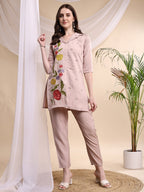 Floral Embroidered Co Ords, Pink - Hiral Fashion | Grocsy