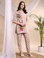 Floral Embroidered Co Ords, Pink - Hiral Fashion | Grocsy
