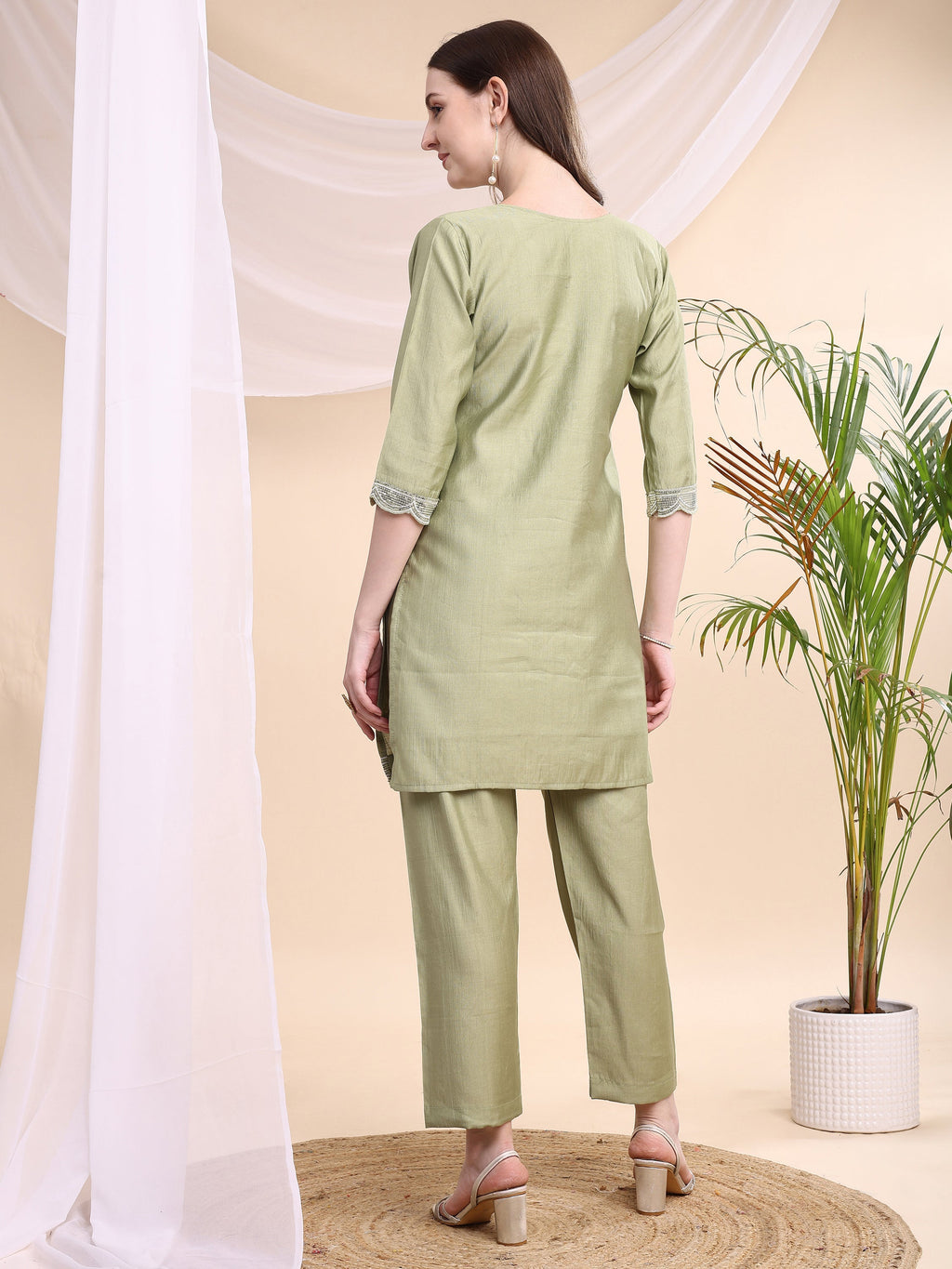 Floral Embroidered Co-Ords, Green - Hiral Fashion | Grocsy