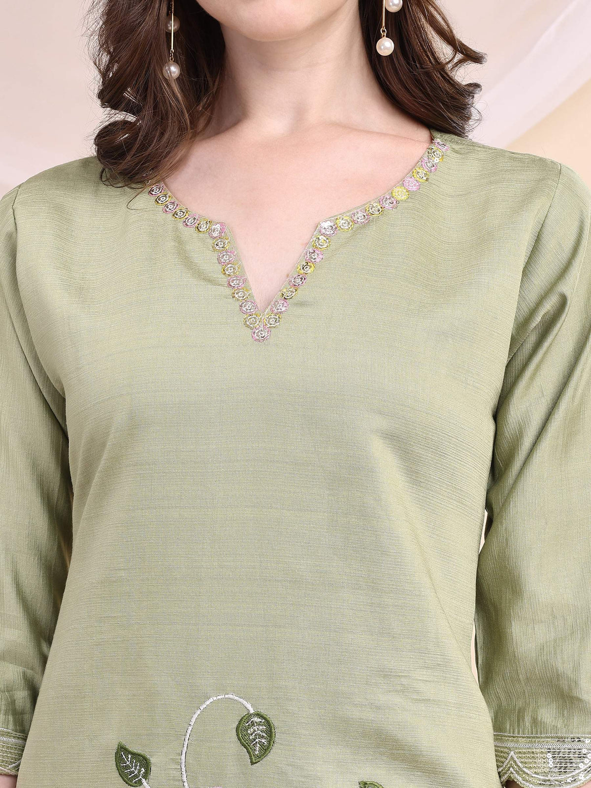 Floral Embroidered Co-Ords, Green - Hiral Fashion | Grocsy