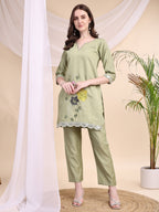 Floral Embroidered Co-Ords, Green - Hiral Fashion | Grocsy