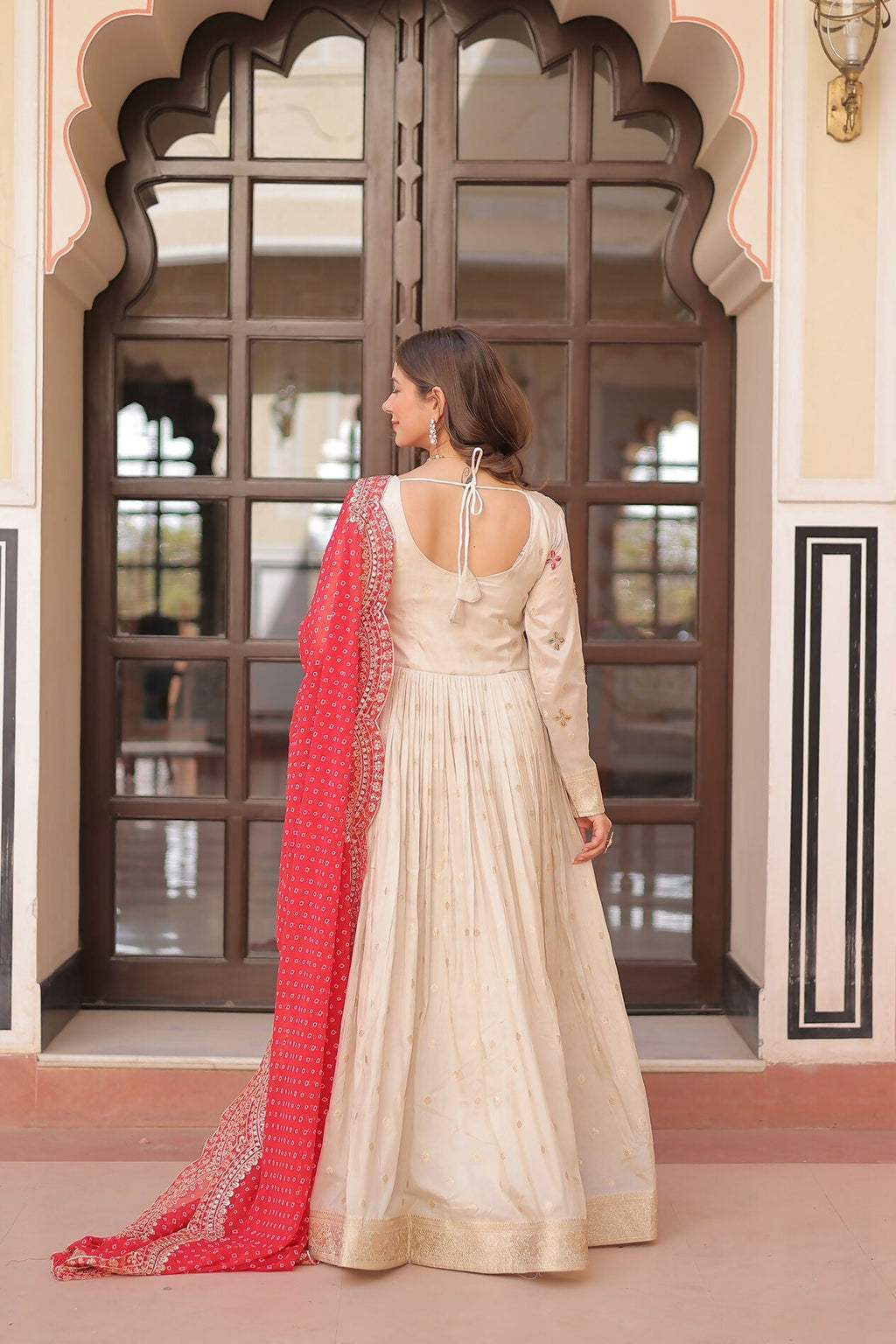 Joban Fashion Red Jacquard Sequence Embroidery Work Kurta Set | Grocsy