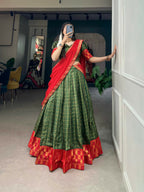 Vastranavya South Indian Style Lehenga Choli - Green | Grocsy