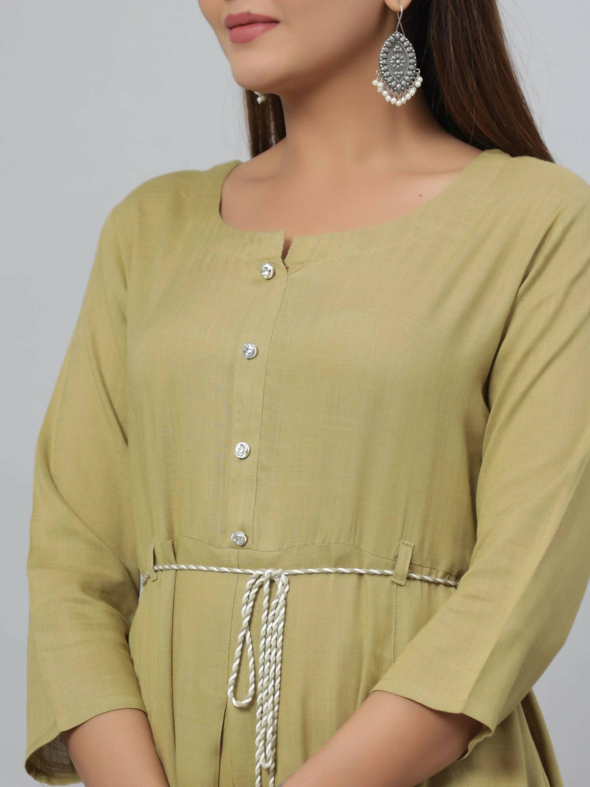 Juniper Women's Green Rayon Slub Solid Dress | Grocsy