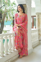 Joban Fashion Pink Chinnon Embroidery Sequence Work Readymade Kurta Set | Grocsy