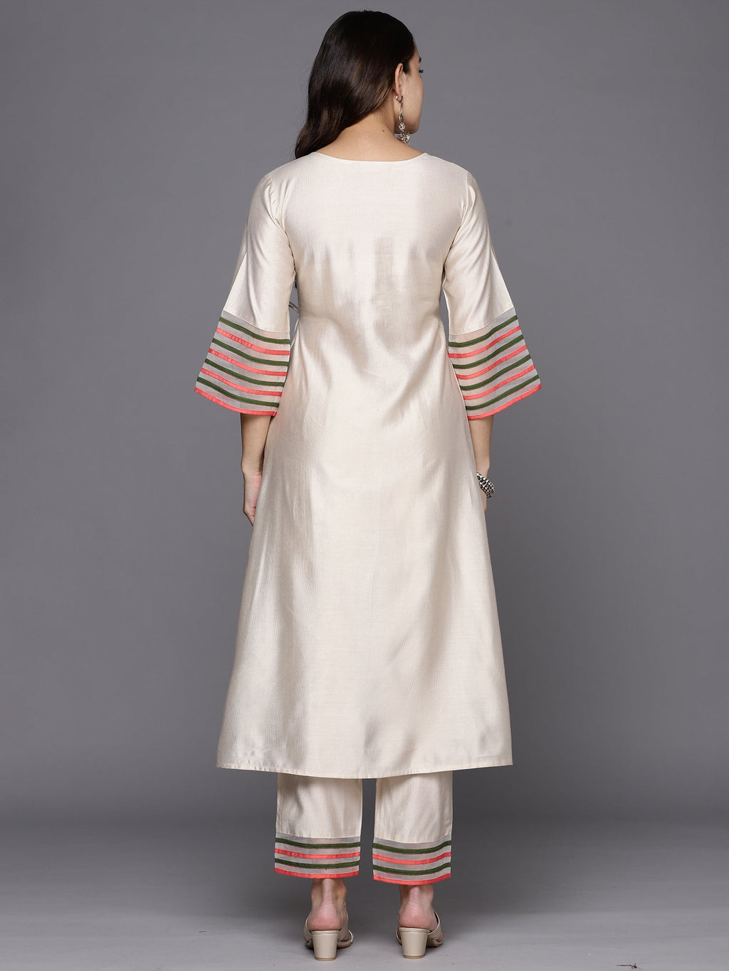 Indo Era White Embroidered A-Line Kurta Trousers Set | Grocsy