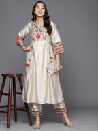 Indo Era White Embroidered A-Line Kurta Trousers Set | Grocsy