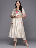 Indo Era White Embroidered A-Line Kurta Trousers Set | Grocsy