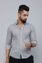 Miravan Men's Blue Pure Cotton Handblock Floral Print Shirt | Grocsy