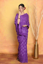 Very Much Indian Handblock Printed Cotton Saree With Natural Dyes - Purple | Grocsy