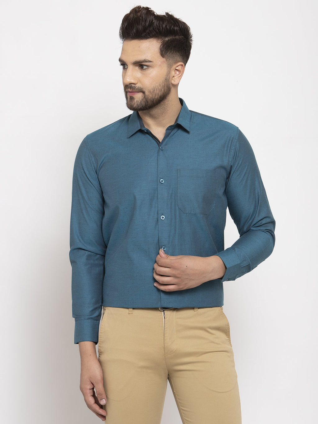 Jainish Blue Men's Cotton Polka Dots Formal Shirt's ( SF 761Peacock ) | Grocsy