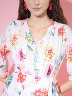 Myshka Women's Multi Floral Printed Empire Dress | Grocsy