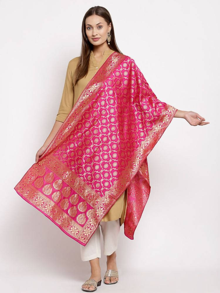 Myshka Women's Pink Silk Print Casual Dupatta | Grocsy