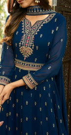 Blue Heavy Faux Georgette Anarkali Embroidered Kurta Set - Dhvani | Grocsy