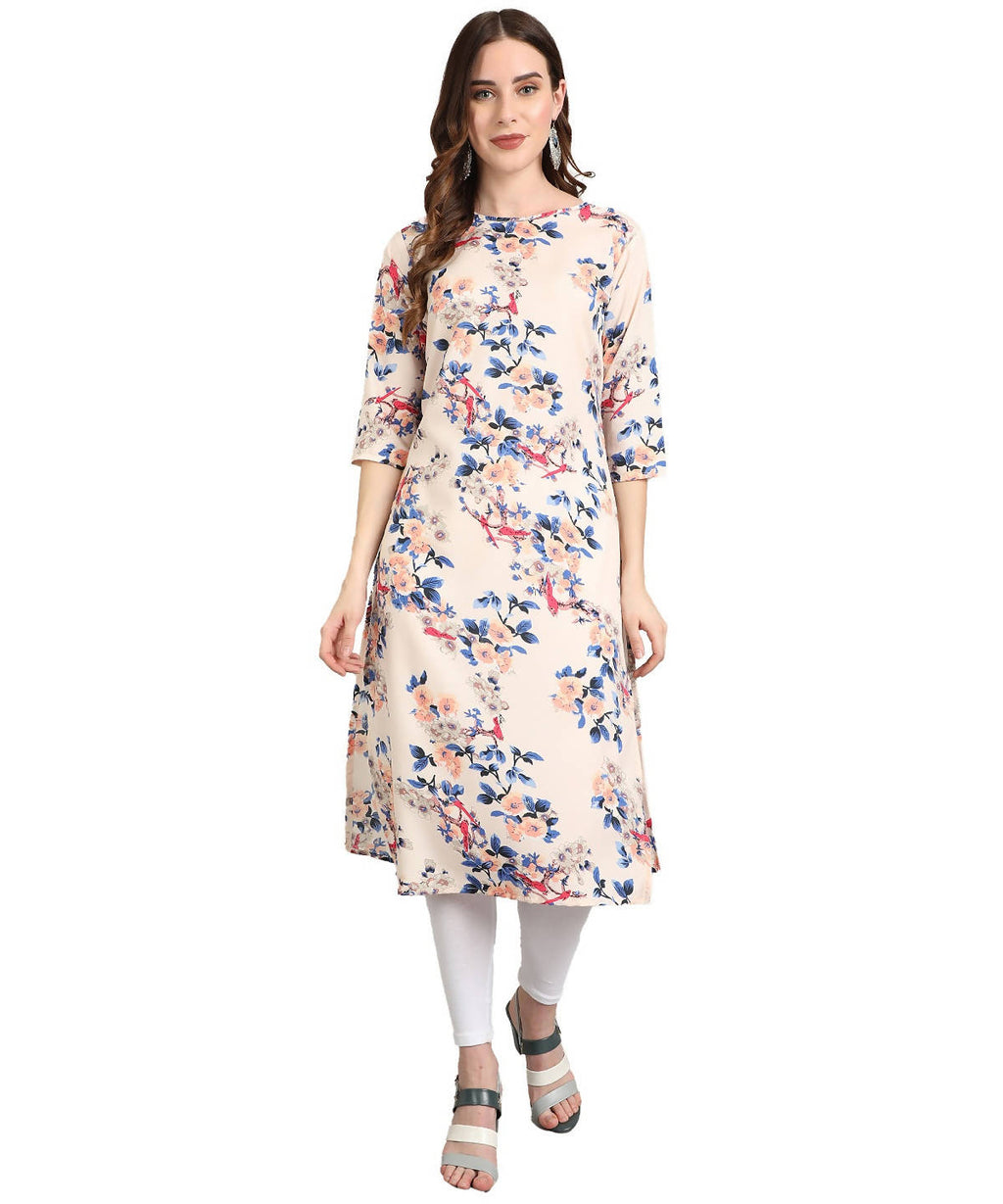 Vamika Cream French Crepe Printed Party Wear/Casual Wear Kurti (K1057 M) | Grocsy