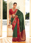 Green Soft Banarasi Paithani Copper Zari Weaving Saree With Unstitched Blouse Piece - Jodha | Grocsy
