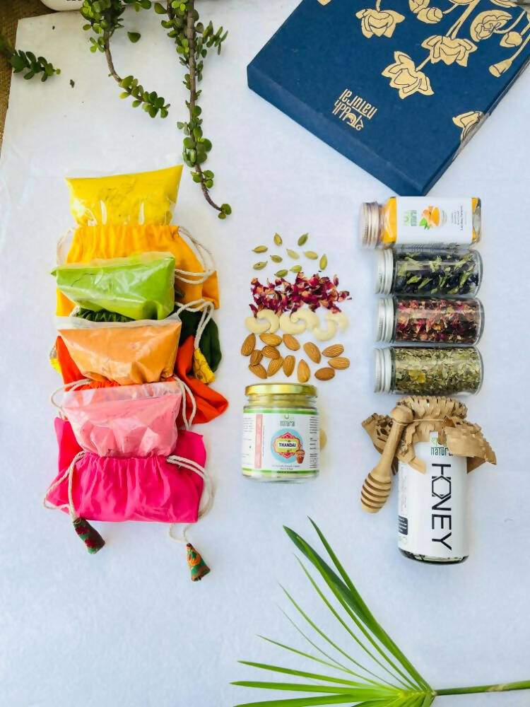 Shuddh Natural Edible Wholistic Colour | Ayurvedic Thandai Powder | Ubtan Based Herbal Gulal | Holi Gift Hamper | Natural Honey | Grocsy