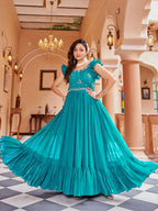 Prazu Fashion Rama Georgette With Rich Zari-Sequins Embroidery Gown | Grocsy