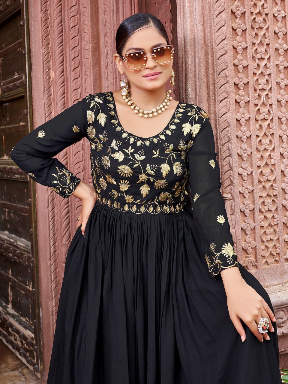 Prazu Fashion Black Georgette Embroidered Zari Work Designer Gown | Grocsy