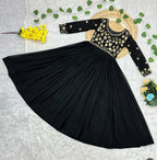 Prazu Fashion Black Georgette Embroidered Zari Work Designer Gown | Grocsy