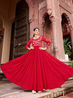 Prazu Fashion Maroon Georgette Embroidered Zari Work Designer Gown | Grocsy